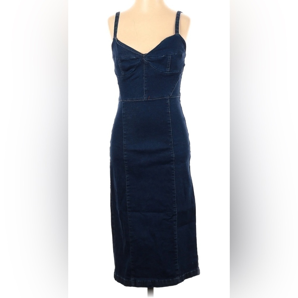 Lorane - Adjustable Spaghetti Strap Denim Dress.